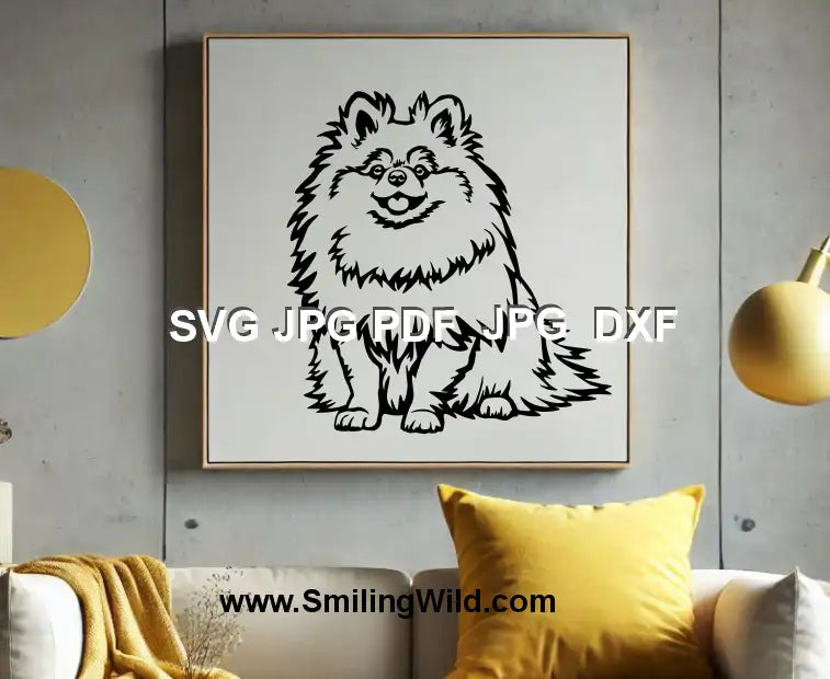 Detailed svg and DXF design of a Pomeranian Spitz vector portrait – digital line art for engraving machines