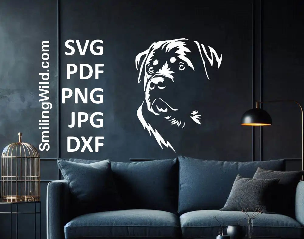 Realistic Rottweiler head svg vector file for Glowforge and engraving