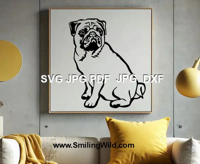 Cute Sitting Pug dxf File for Cricut, Silhouette, and Glowforge Crafts