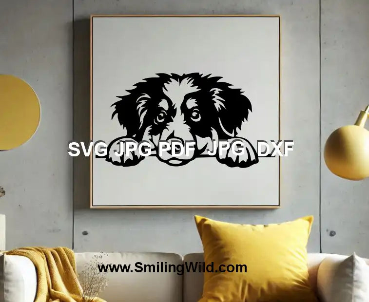 Realistic Mini Aussie peeking dog svg and dxf clipart - Black dog design for Cricut and DIY projects