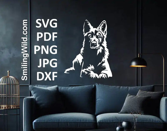 High-quality White Swiss Shepherd dog clipart in SVG – perfect for custom gifts, signs, and pet-themed decor shown as wall art decor