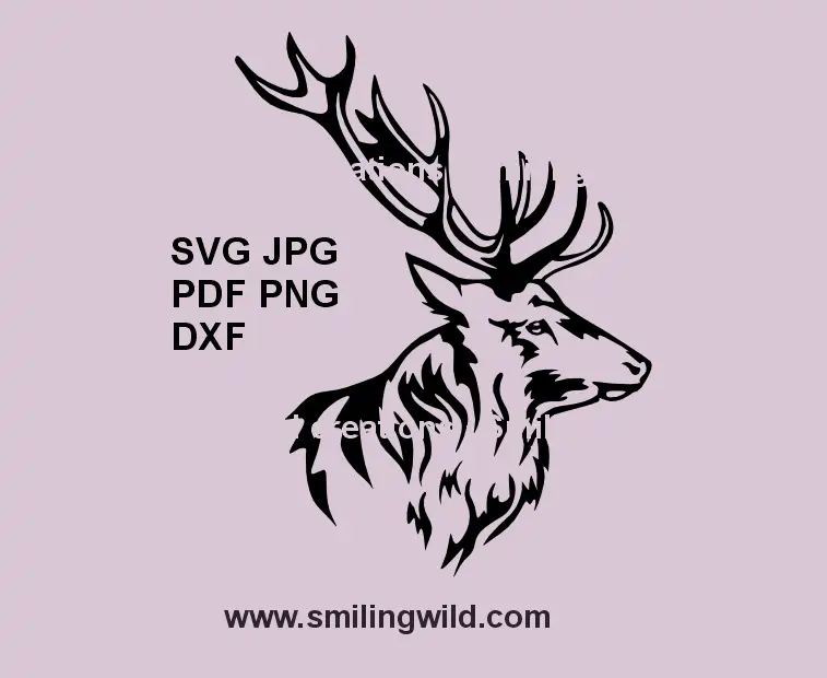 Red deer head profile SVG stag vector clipart for laser engraving
