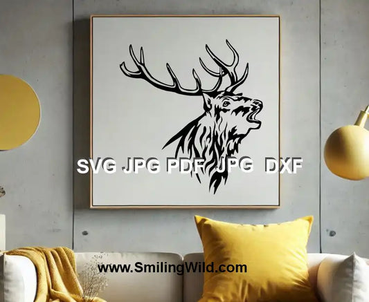 Wall decor of a Red deer roaring PNG forest wildlife vector for Cricut crafts and décor