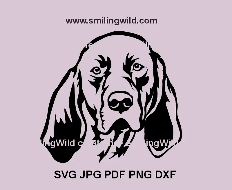 Redbone Coonhound SVG, png, dxf dog head frontal black color line art portrait vector for laser cutting designs