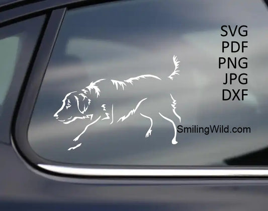 A car sticker in white color od a Flat Coated Retriever hunting dog vector portrait SVG, PNG, DXF cut file for engraving, vinyl, and crafting machines