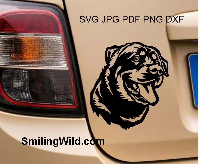 Rottweiler dog face cuttable vector graphic in SVG, PNG, DXF clipart formats for digital and physical crafting