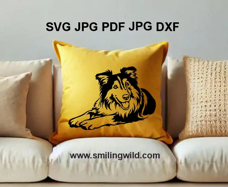 Lying Rough Collie PNG – High-quality pet clipart for engraving and DIY crafts