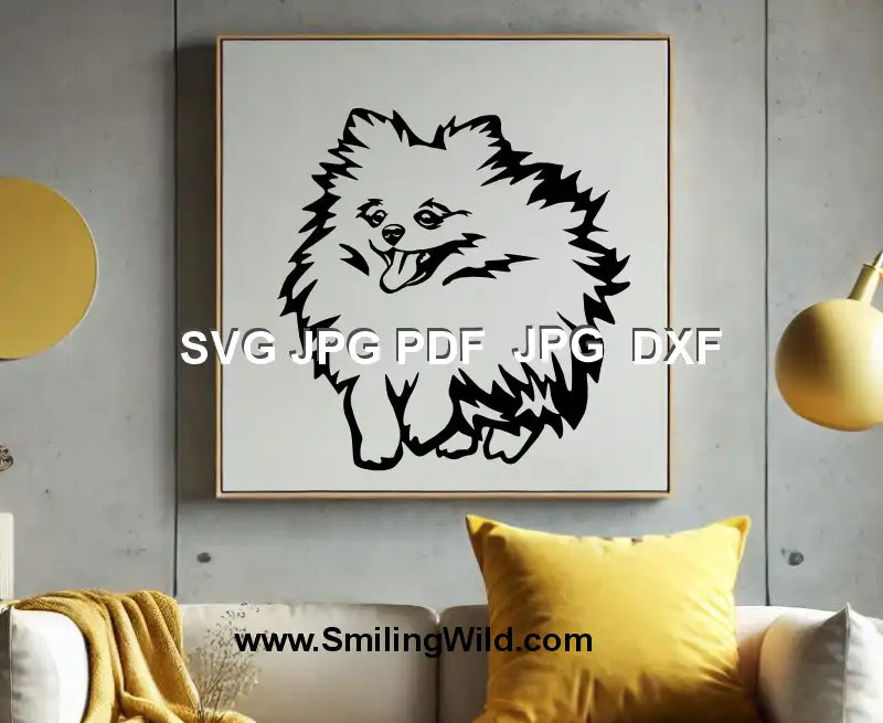 Fluffy Pomeranian running pose – black dog clipart for engraving and cutting machines