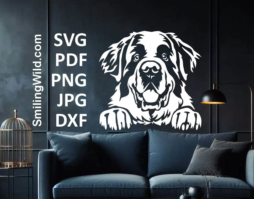 Black and white Saint Bernard vector graphic clipart for Cricut and laser cutting