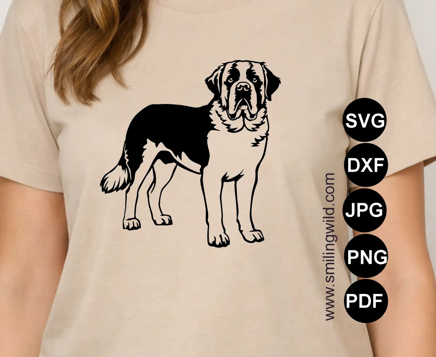 Saint Bernard vector graphic in SVG and PNG for high-resolution laser engraving and wood etching.