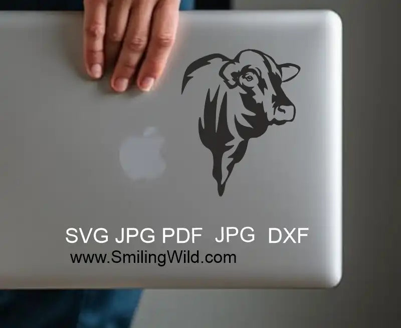 Santa Gertrudis png & dxf vector – cattle graphic for Cricut and Silhouette crafts on a mocul image for laptop stickers.
