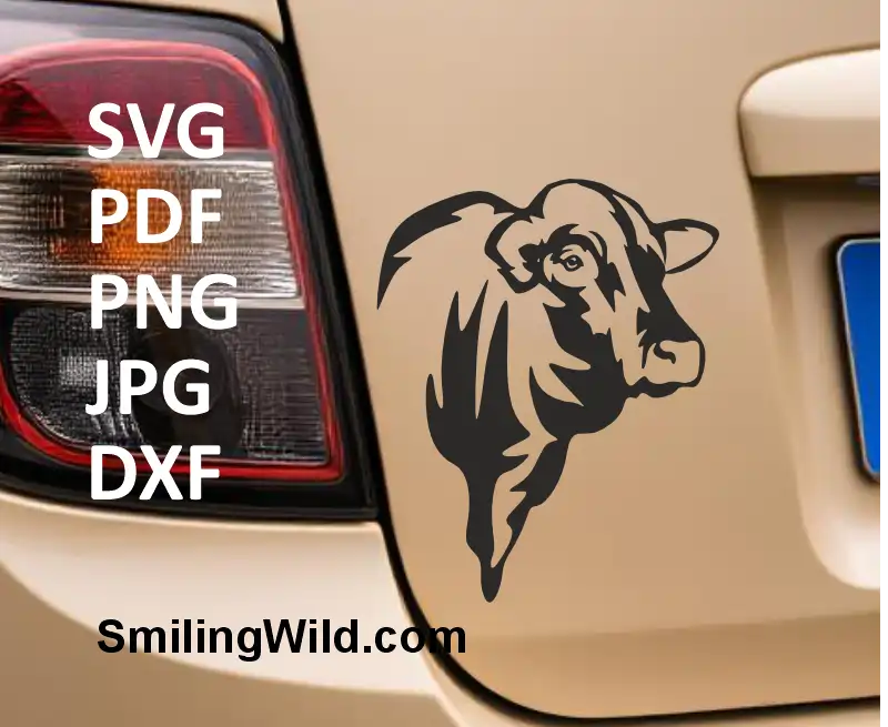 A car sticker of Santa Gertrudis bull svg and DXF file – beef cattle face for laser cutting machines