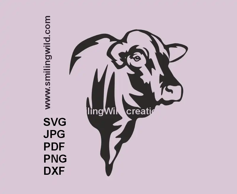 Santa Gertrudis bull head clipart svg, PNG, DXF – cattle black vector for laser engraving and Cricut works