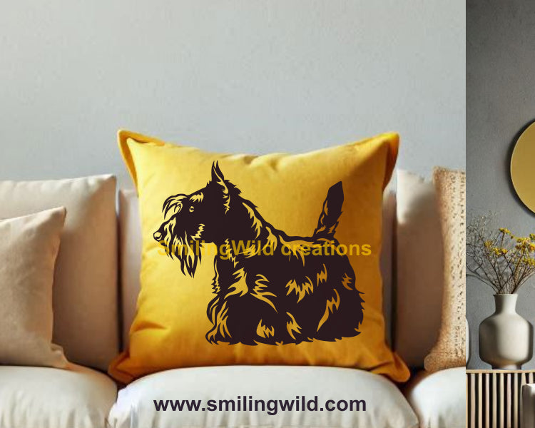 Scottish Terrier vector graphic in black, showcasing a realistic hunting dog design for Cricut crafts and laser cutting