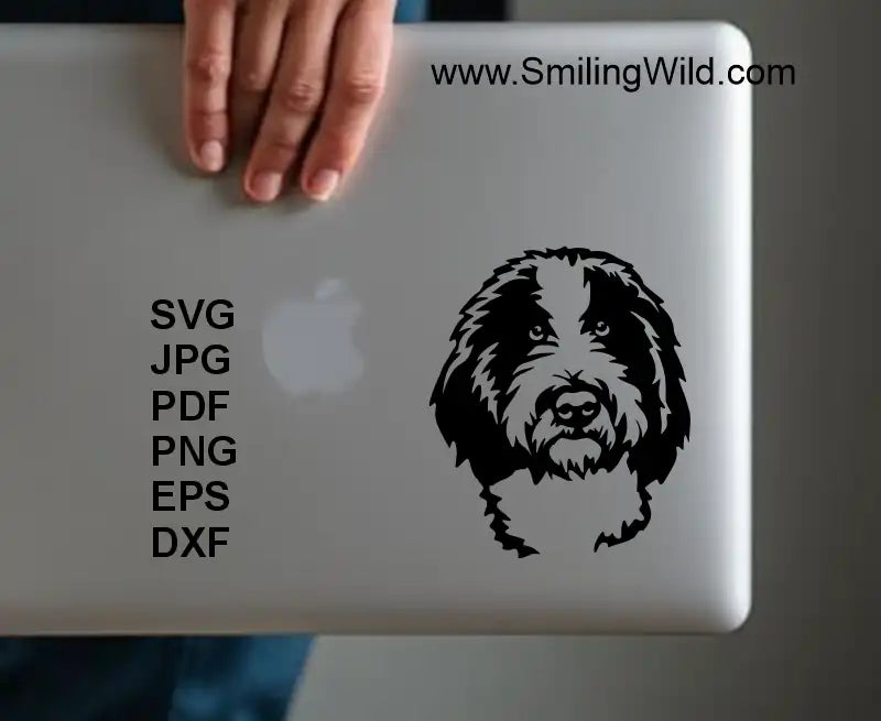 Sheepadoodle Dog Face SVG, DXF, PNG clipart preview image for laptop cover designs, Cricut, CNC