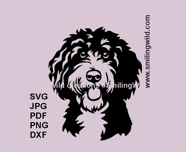 Sheepadoodle SVG head portrait – black vector dog clipart for cutting and engraving