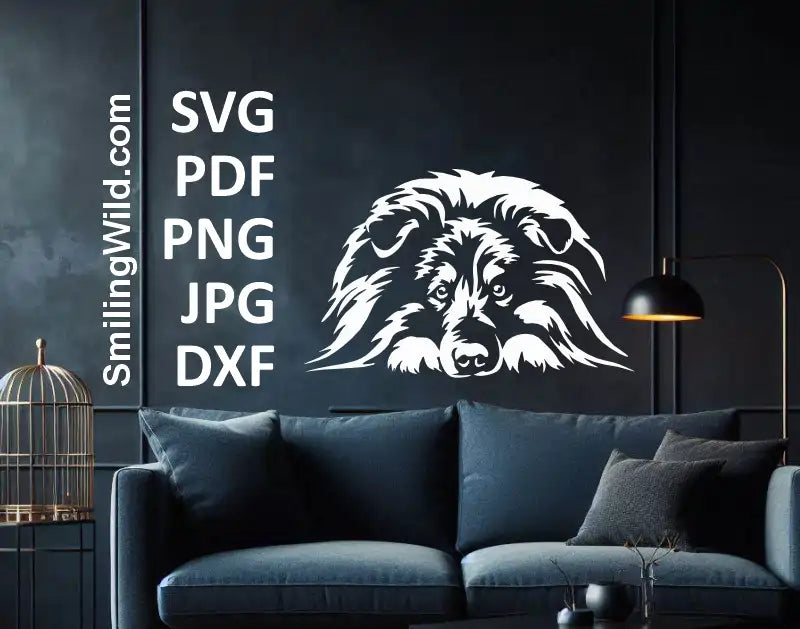 Peeking Sheltie dog DXF file for laser engraving and cutting
