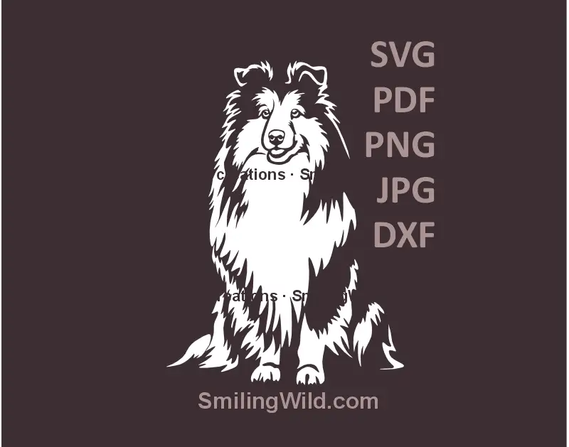 White Sheltie sitting dog SVG and dxf file for laser cutting and Cricut crafts