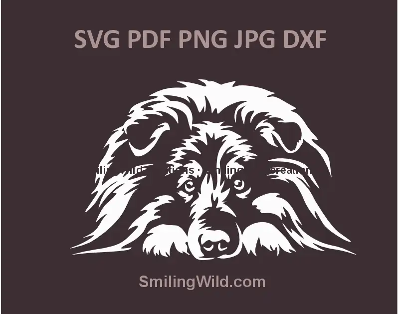 Sheltie white SVG peeking dog design for laser cutting crafts