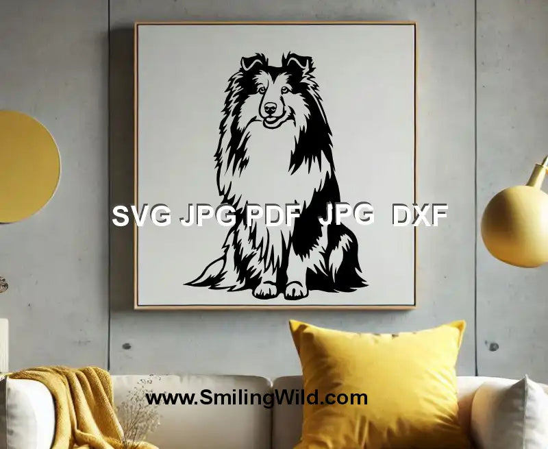 DXF format sitting Shetland Sheepdog file for Cricut and xTool projects