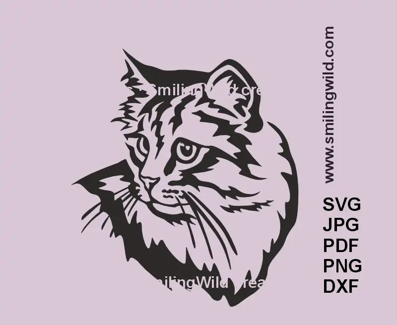 Realistic Siberian Cat SVG, png and dxf head portrait vector file for Cricut & laser cutting
