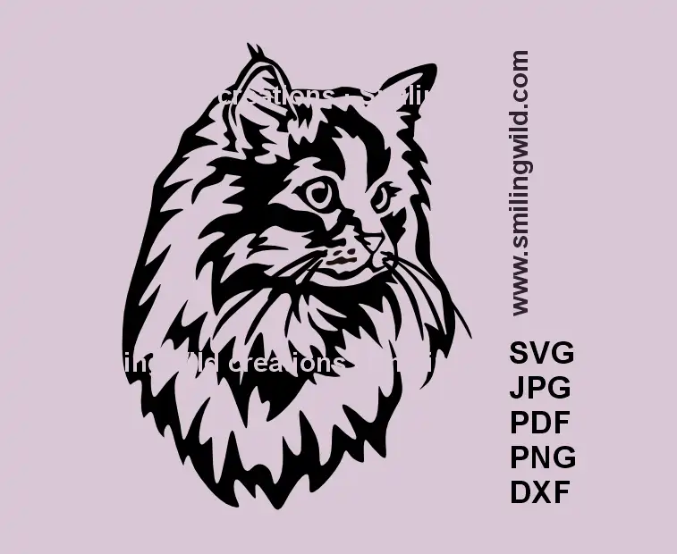 Siberian cat SVG portrait vector clipart for Cricut and laser engraving
