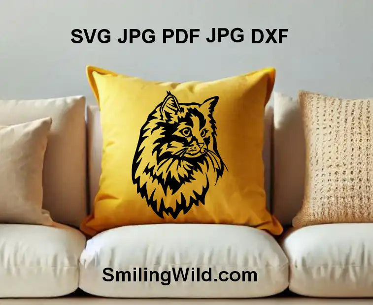 Siberian longhair cat black vector design for laser cutting and engraving
