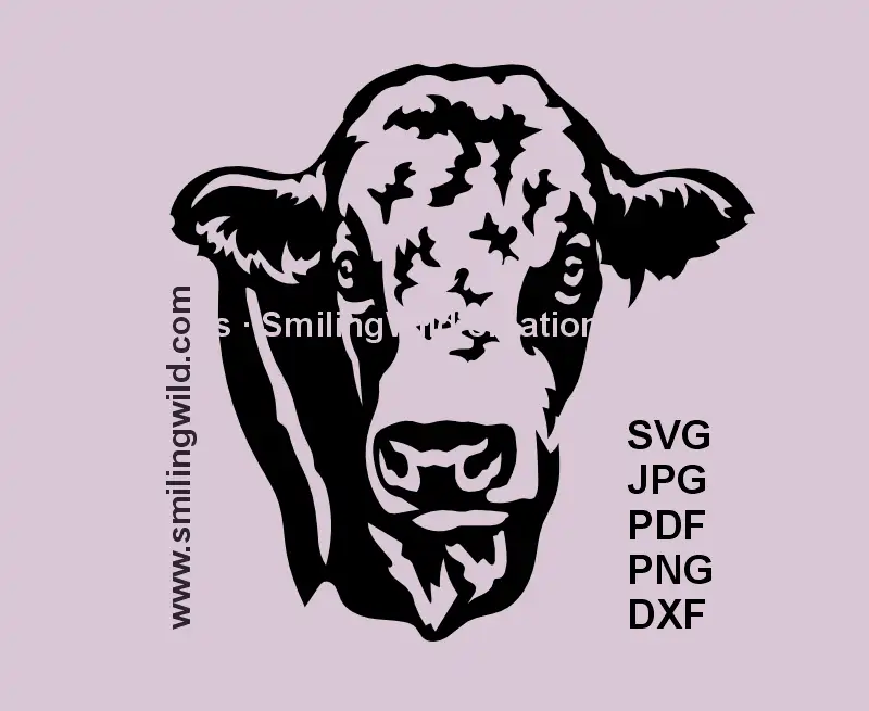 Simmental Bull SVG, DXF, PNG black clipart graphic of a cattle head lifelike preview for Cricut, laser cutting, ranch cattle crafts