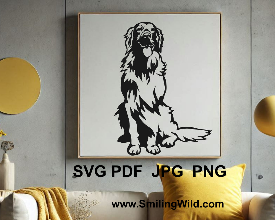 Hovawart SVG clip art of a sitting dog, perfect for Cricut crafts, wall art, and laser cutting projects