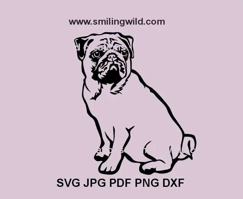 Sitting Pug SVG PNG DXF – Full Body Dog Clipart for Cricut and Laser Cutting