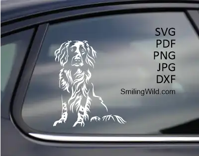 White car sticker with Small Munsterlander hunting dog vector cut file for crafters and engraving machines