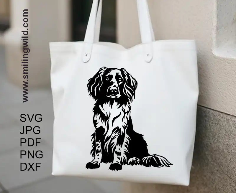 PNG vector graphic of Small Munsterlander dog – digital file for Cricut, crafts, and vinyl cutting on a mocup image with tote bag