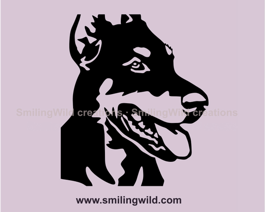 smiling doberman face in a vector drawing