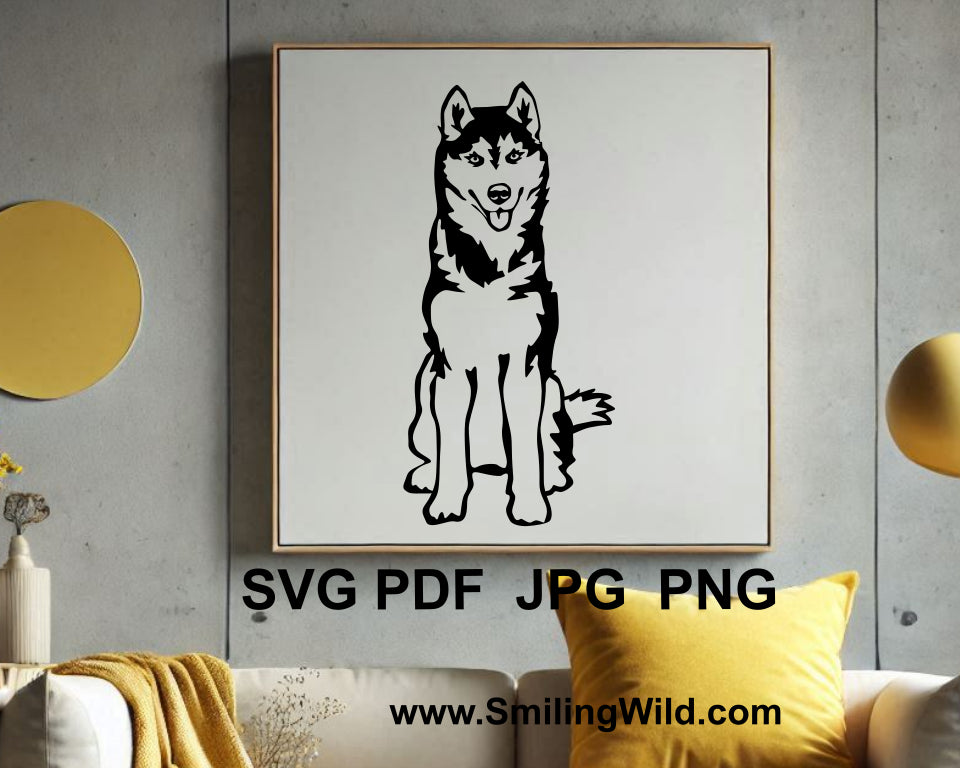 Detailed Husky dog vector portrait with head and full body, ideal for custom crafts and home décor.