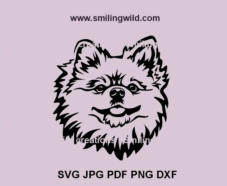 Smiling Pomeranian Spitz SVG with black dog vector art for Cricut and Glowforge