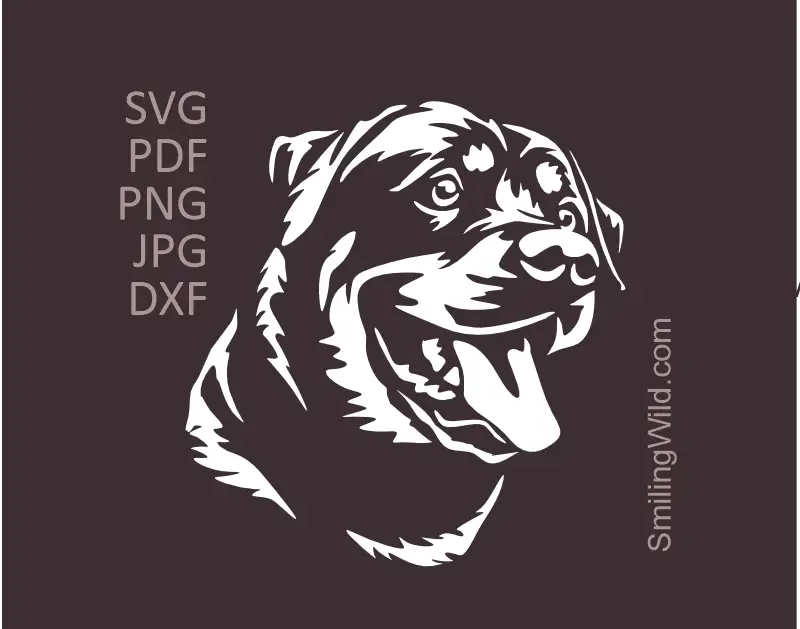 Rottweiler Dog Smiling Face White Clipart SVG PNG DXF for Laser Engraving, Vinyl Decals, and Digital Craft Designs