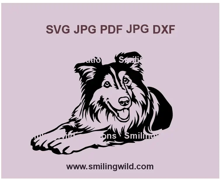 Smiling Rough Collie SVG – Realistic black dog vector for Cricut and laser cutting