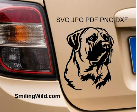 A car sticker showcasing the South African Boerboel clipart digital cut file design for Silhouette crafts and engraving