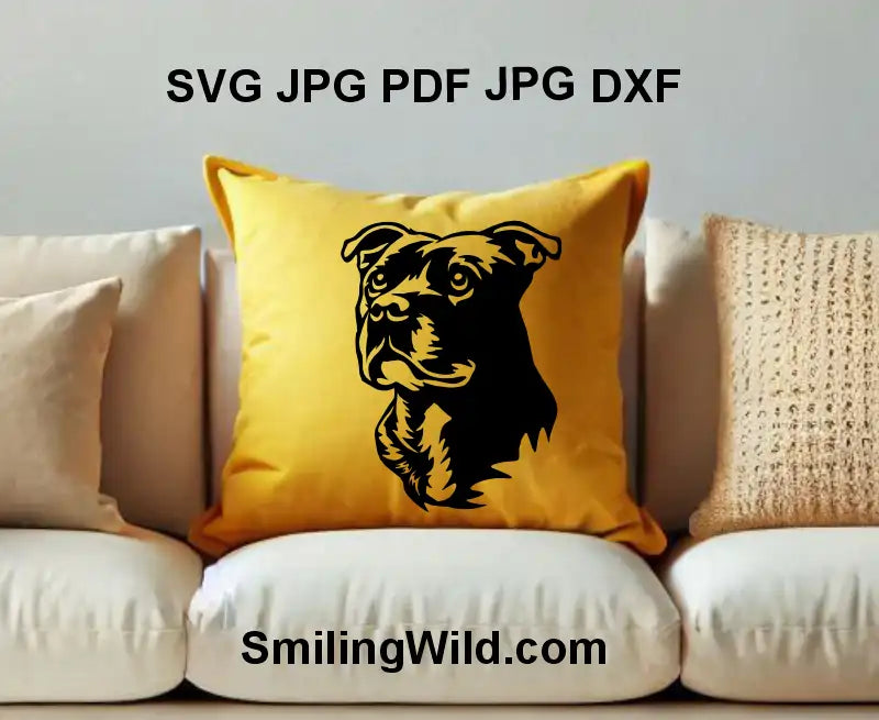 a preview image of Staffordshire Bull Terrier black vector portrait SVG PNG DXF for engraving and crafts