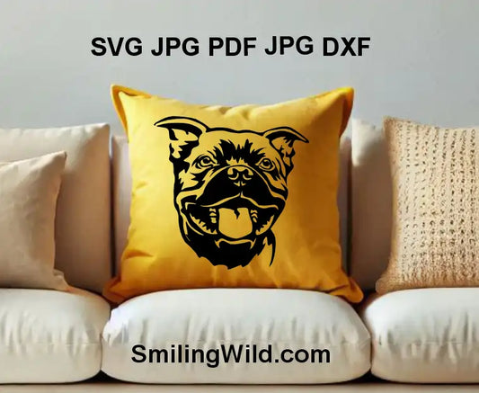 Staffy dog black vector portrait for laser cutting and engraving projects