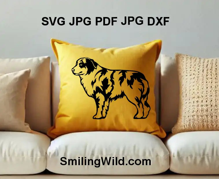 Black vector profile of standing Aussie dog in PNG format