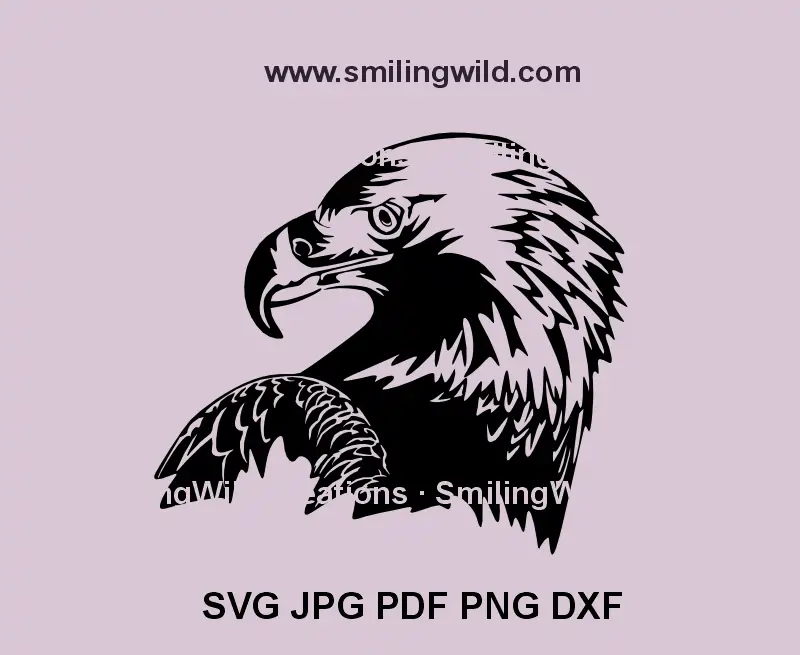 Black line Steppe Eagle SVG head portrait – bird of prey vector file for Cricut and Glowforge wildlife decor