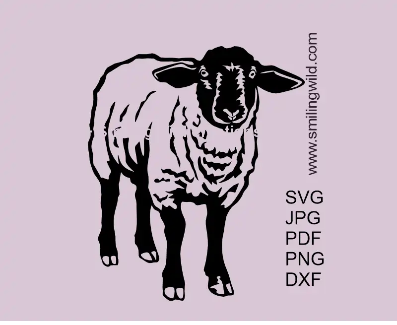 Full body Suffolk sheep SVG PNG DXF vector design for Cricut, Silhouette, and laser cutting crafts – farm animal clipart