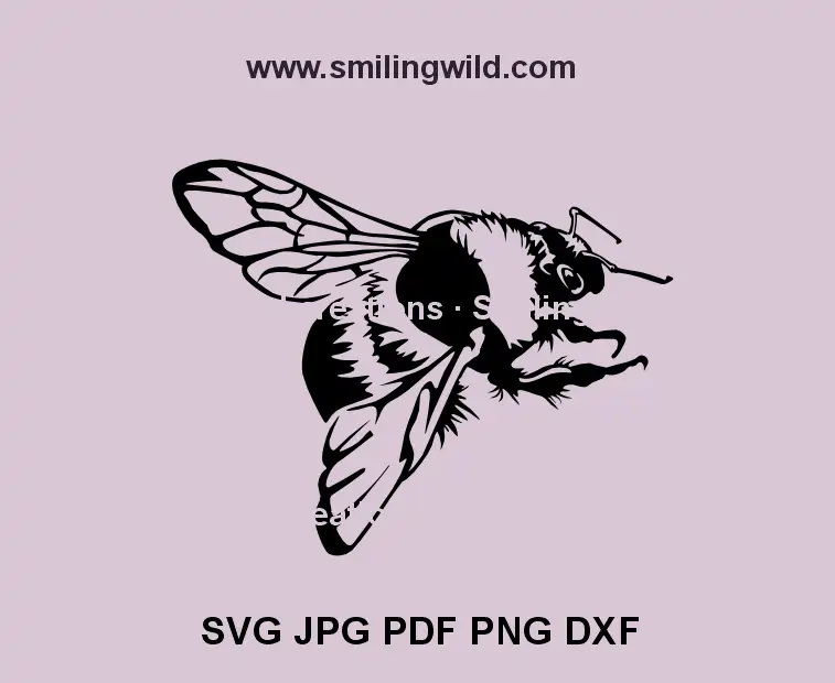 flying bumblebee svg, png, dxf vector files in black color for wildlife and nature crafts