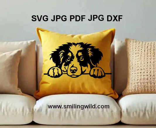 Miniature Australian Shepherd dog svg and png vector - Lifelike peeking dog clipart for engraving and crafts