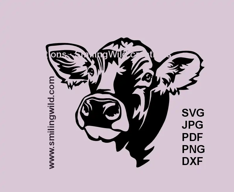 Swiss Brown Cow SVG PNG DXF farm animal vector clipart in black color – Braunvieh cattle digital design for Cricut