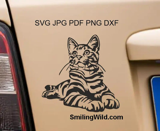 Example application of the Tabby cat SVG PNG DXF Vector graphic for cutting demonstrating sharp lines for laser engraving devices.
