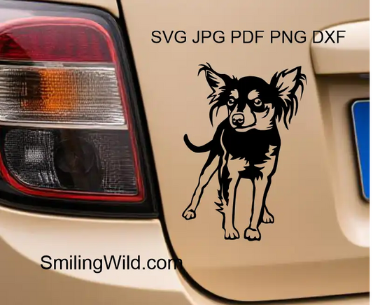 Toy breed Prague Ratter in full body standing position vector file in cuttable svg and dxf graphic for crafting and engraving shown as a car sticker