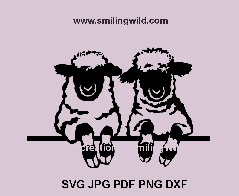 2 Peeking Valais Blacknose Sheep SVG vector clipart for Cricut and laser cutting