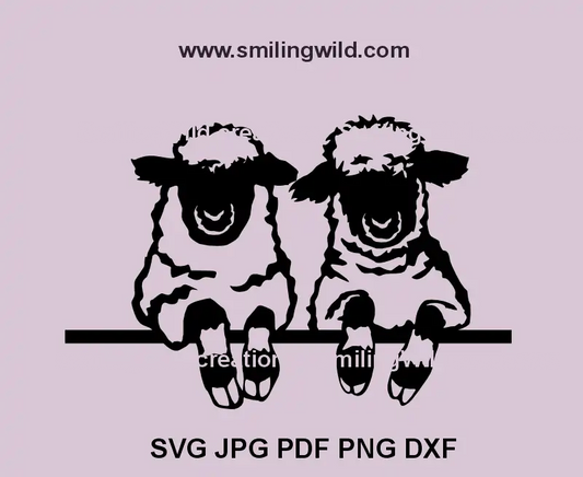 2 Peeking Valais Blacknose Sheep SVG vector clipart for Cricut and laser cutting